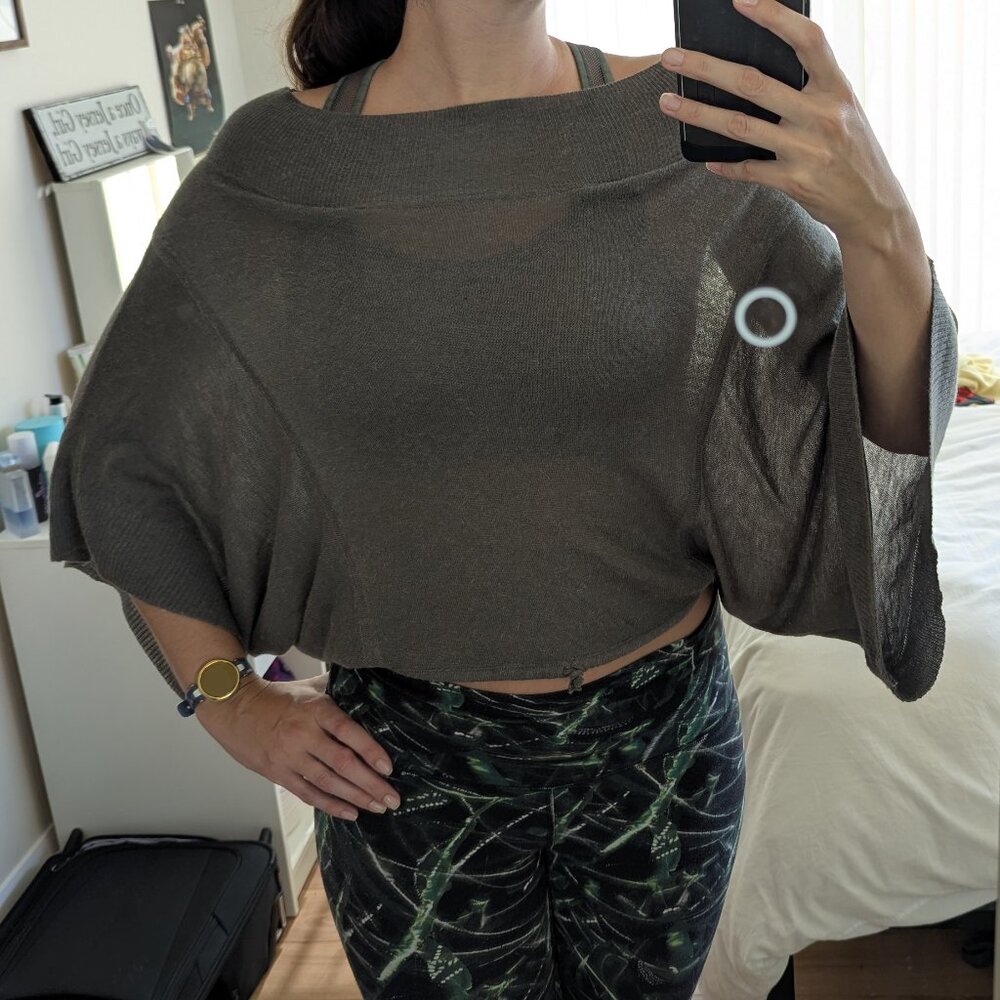 Olivaceous unique off the shoulder sweater